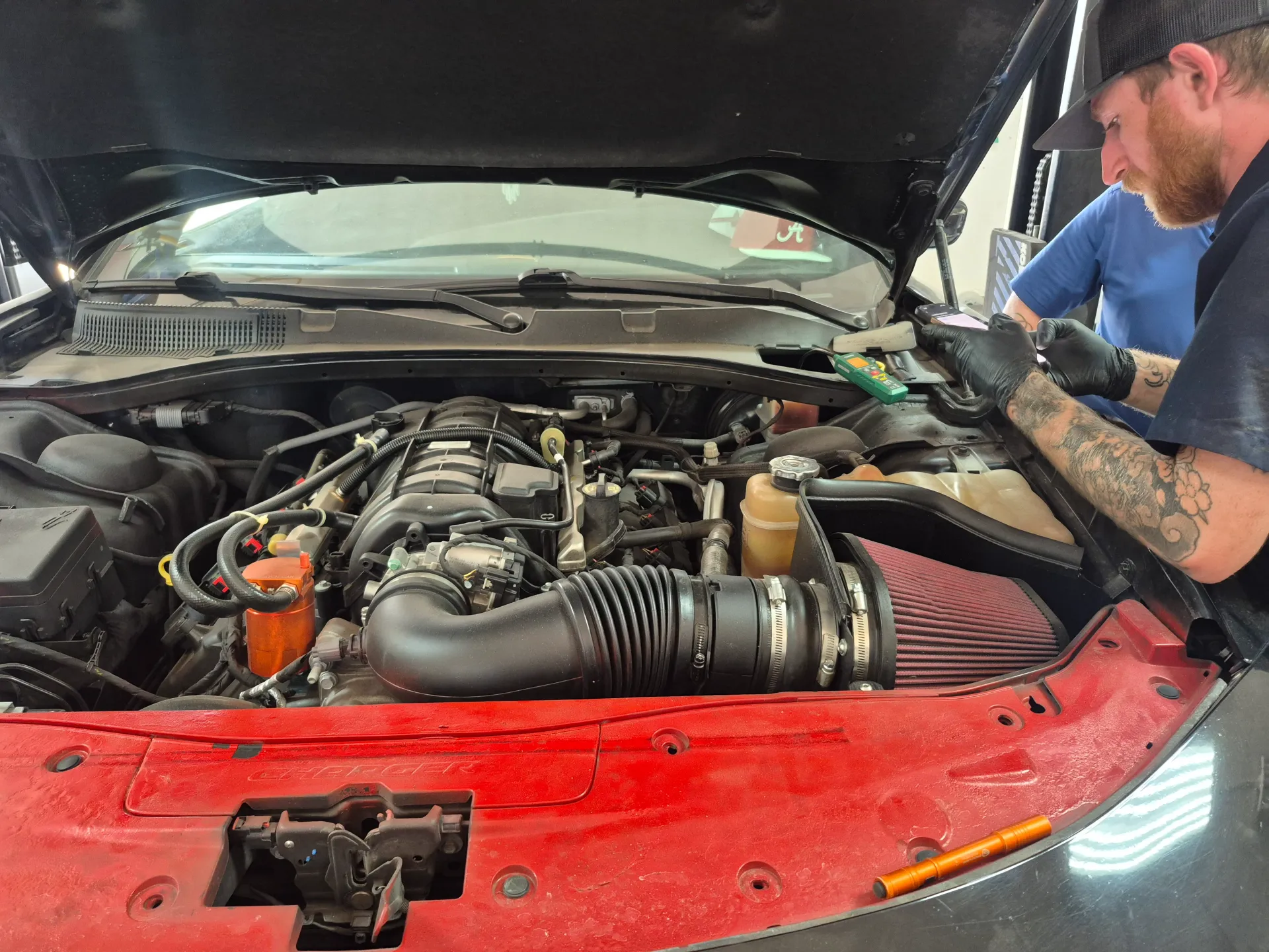 close engine inspection during diagnostics service